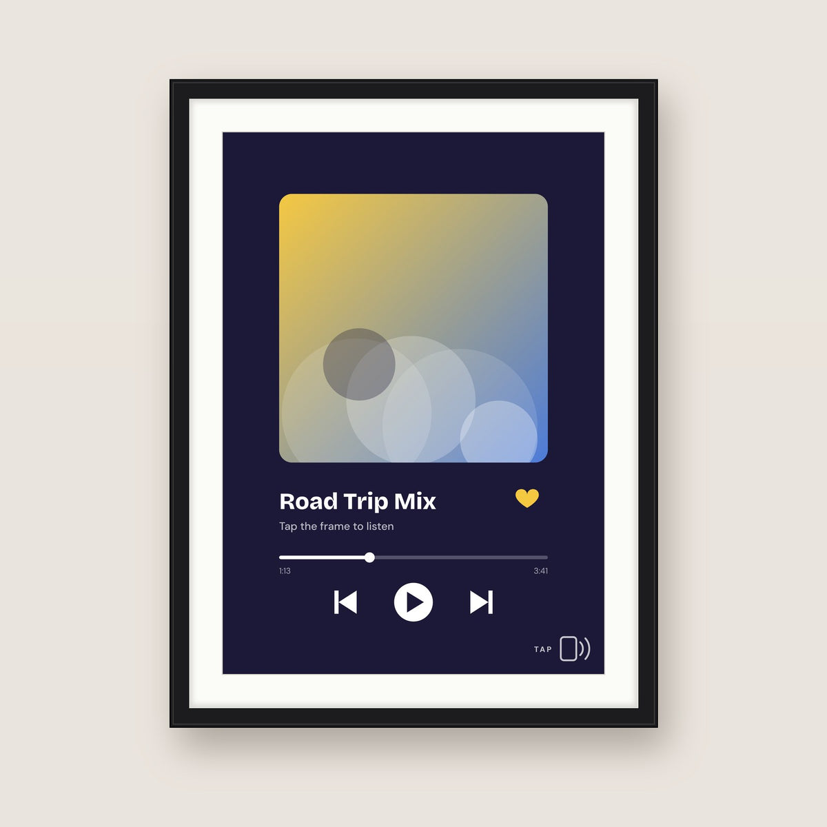 Road Trip Mix in a black frame