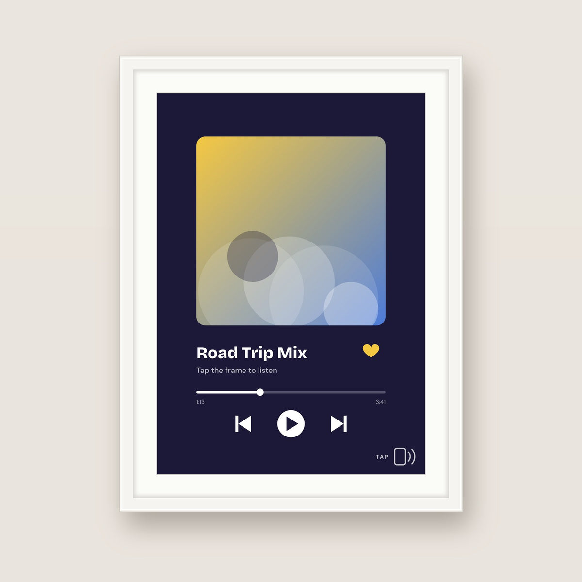 Road Trip Mix in a white frame