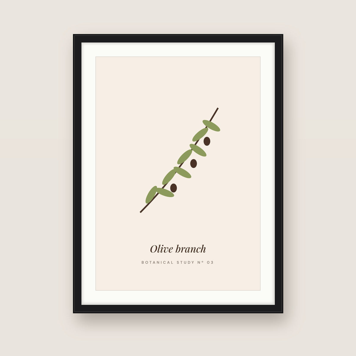 Olive branch in a black frame